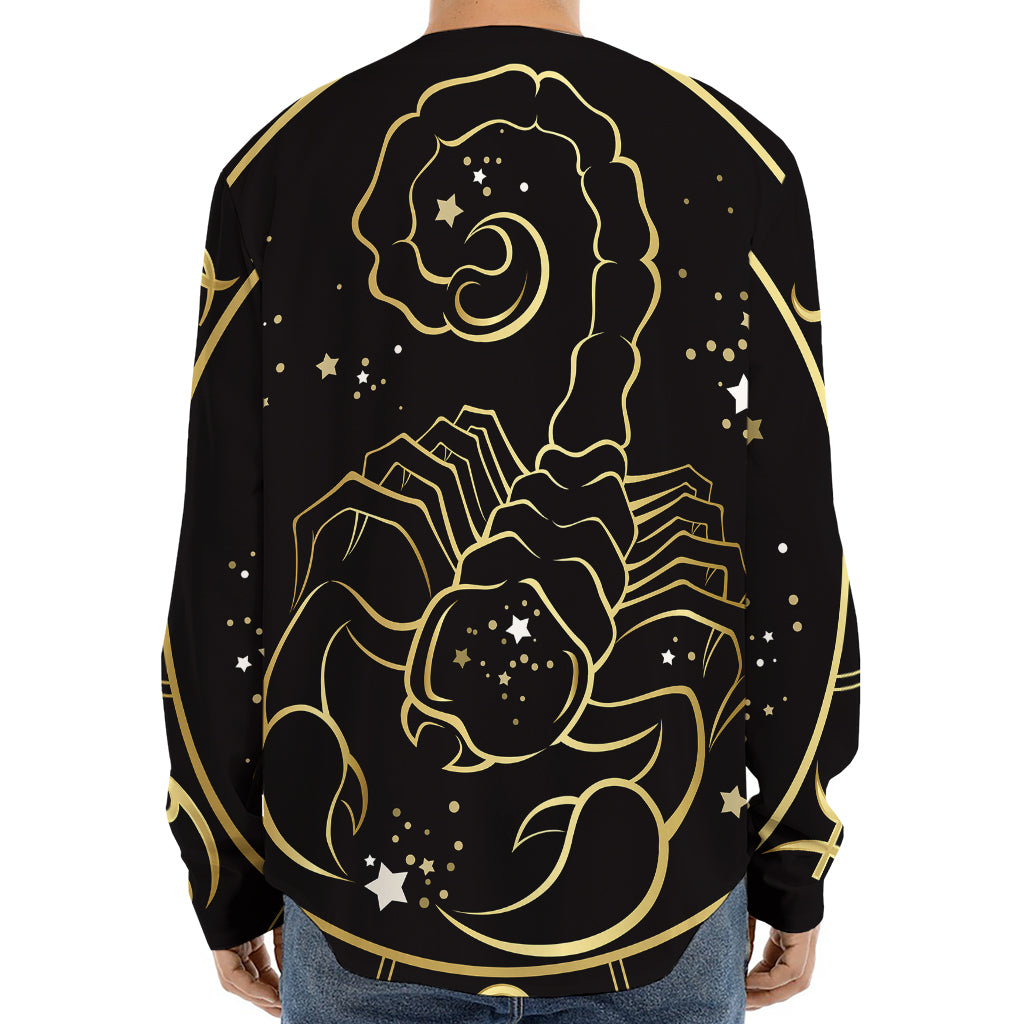 Gold And Black Scorpio Sign Print Long Sleeve Baseball Jersey