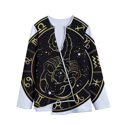 Gold And Black Scorpio Sign Print Long Sleeve Short Coat