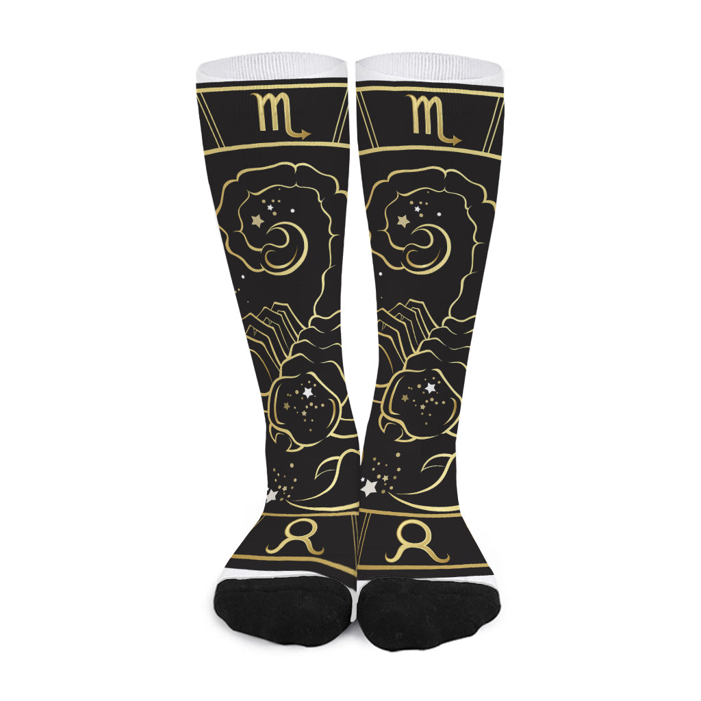 Gold And Black Scorpio Sign Print Long Socks