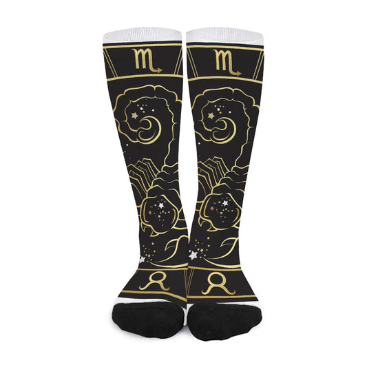 Gold And Black Scorpio Sign Print Long Socks