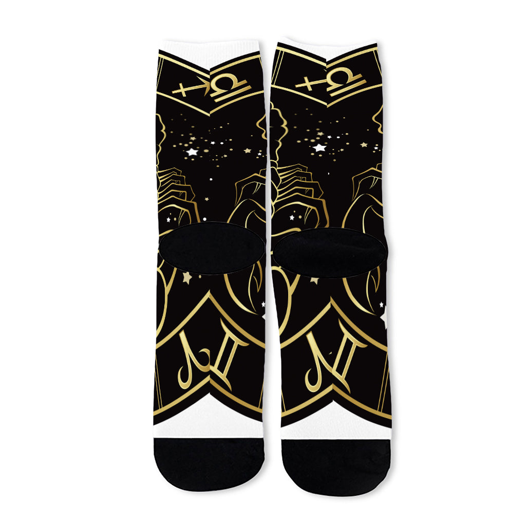 Gold And Black Scorpio Sign Print Long Socks