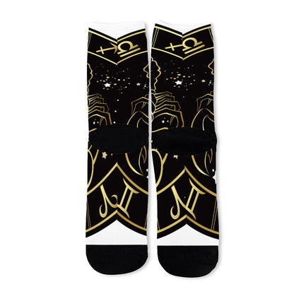 Gold And Black Scorpio Sign Print Long Socks