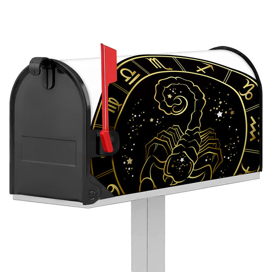 Gold And Black Scorpio Sign Print Mailbox Cover