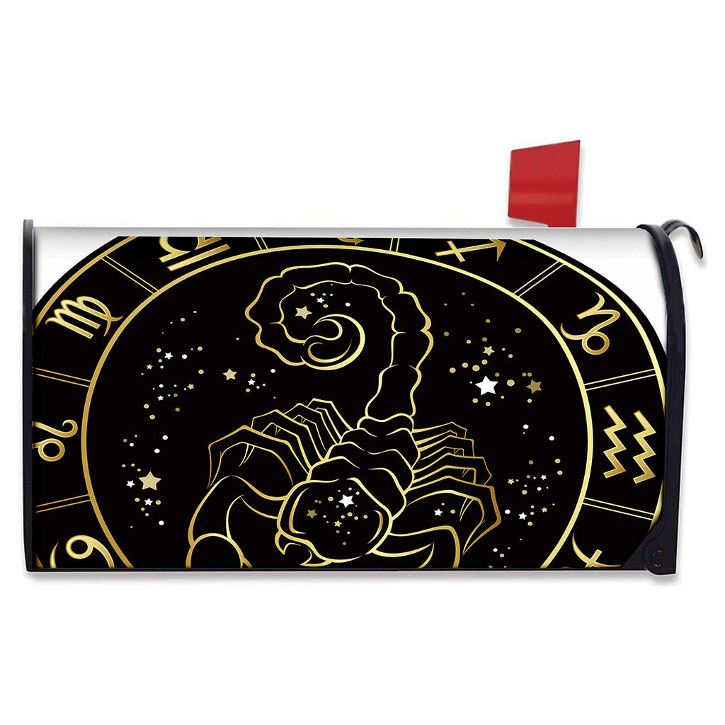 Gold And Black Scorpio Sign Print Mailbox Cover