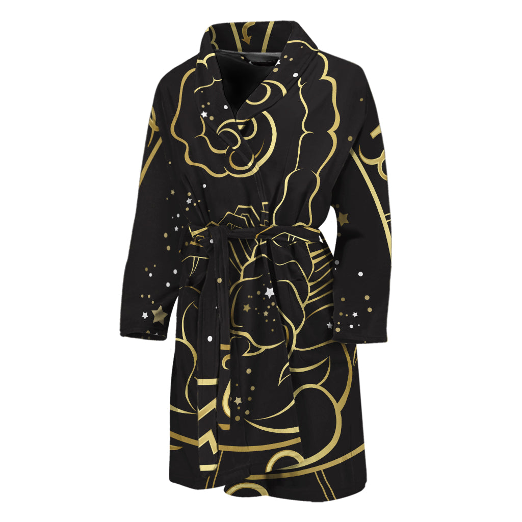 Gold And Black Scorpio Sign Print Men's Bathrobe
