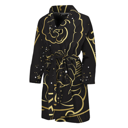 Gold And Black Scorpio Sign Print Men's Bathrobe