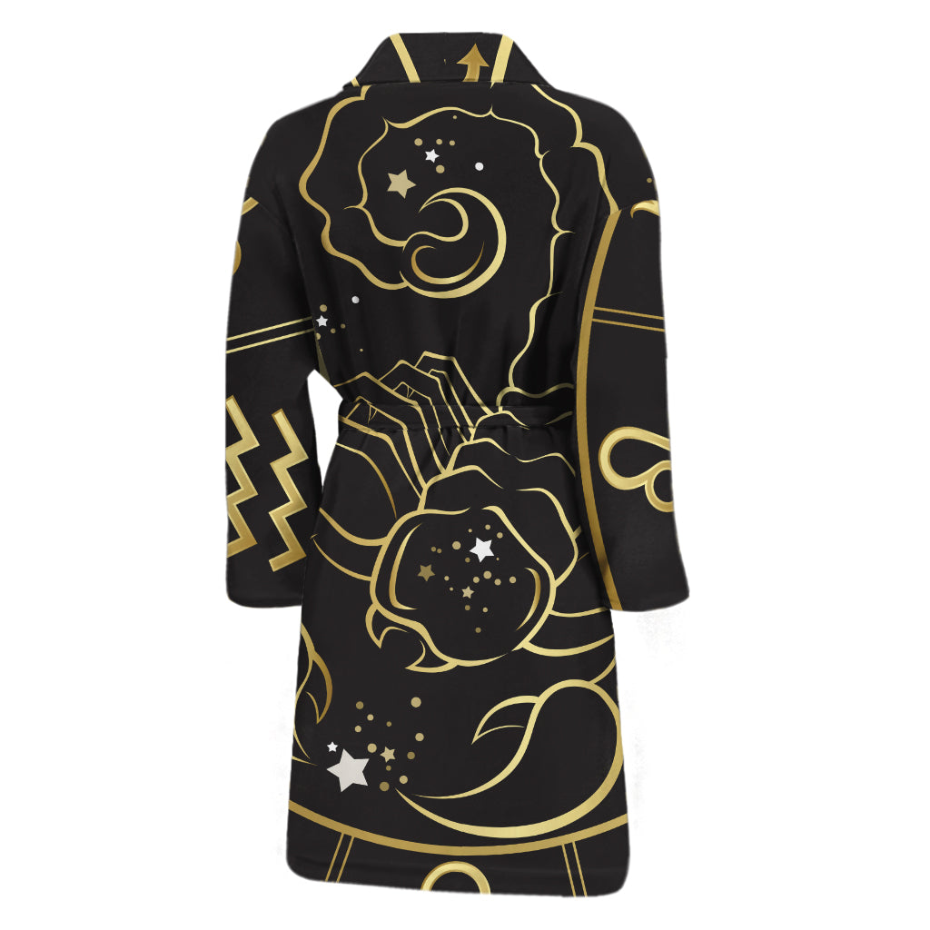 Gold And Black Scorpio Sign Print Men's Bathrobe