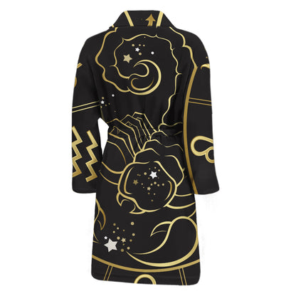 Gold And Black Scorpio Sign Print Men's Bathrobe