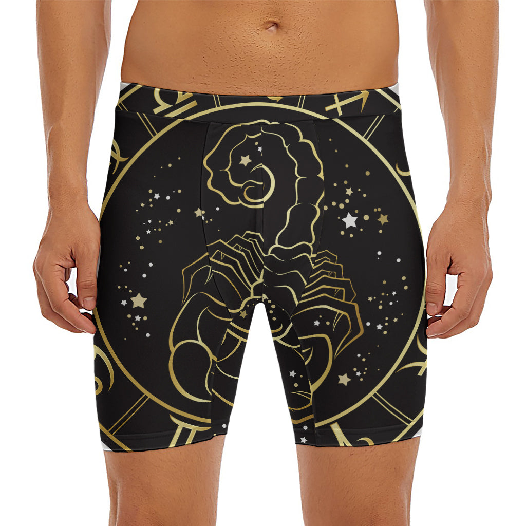 Gold And Black Scorpio Sign Print Men's Long Boxer Briefs