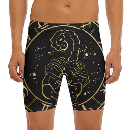 Gold And Black Scorpio Sign Print Men's Long Boxer Briefs