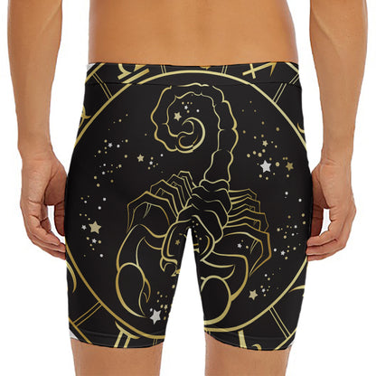 Gold And Black Scorpio Sign Print Men's Long Boxer Briefs