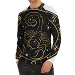 Gold And Black Scorpio Sign Print Men's Long Sleeve Rash Guard