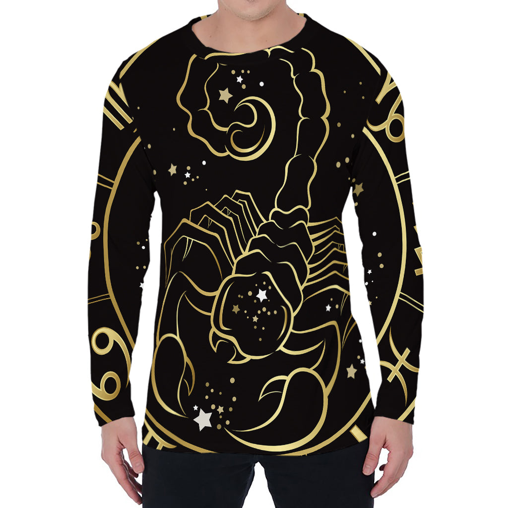 Gold And Black Scorpio Sign Print Men's Long Sleeve T-Shirt