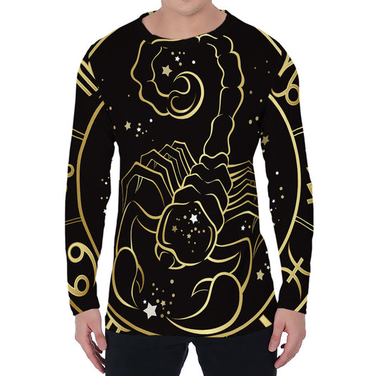 Gold And Black Scorpio Sign Print Men's Long Sleeve T-Shirt