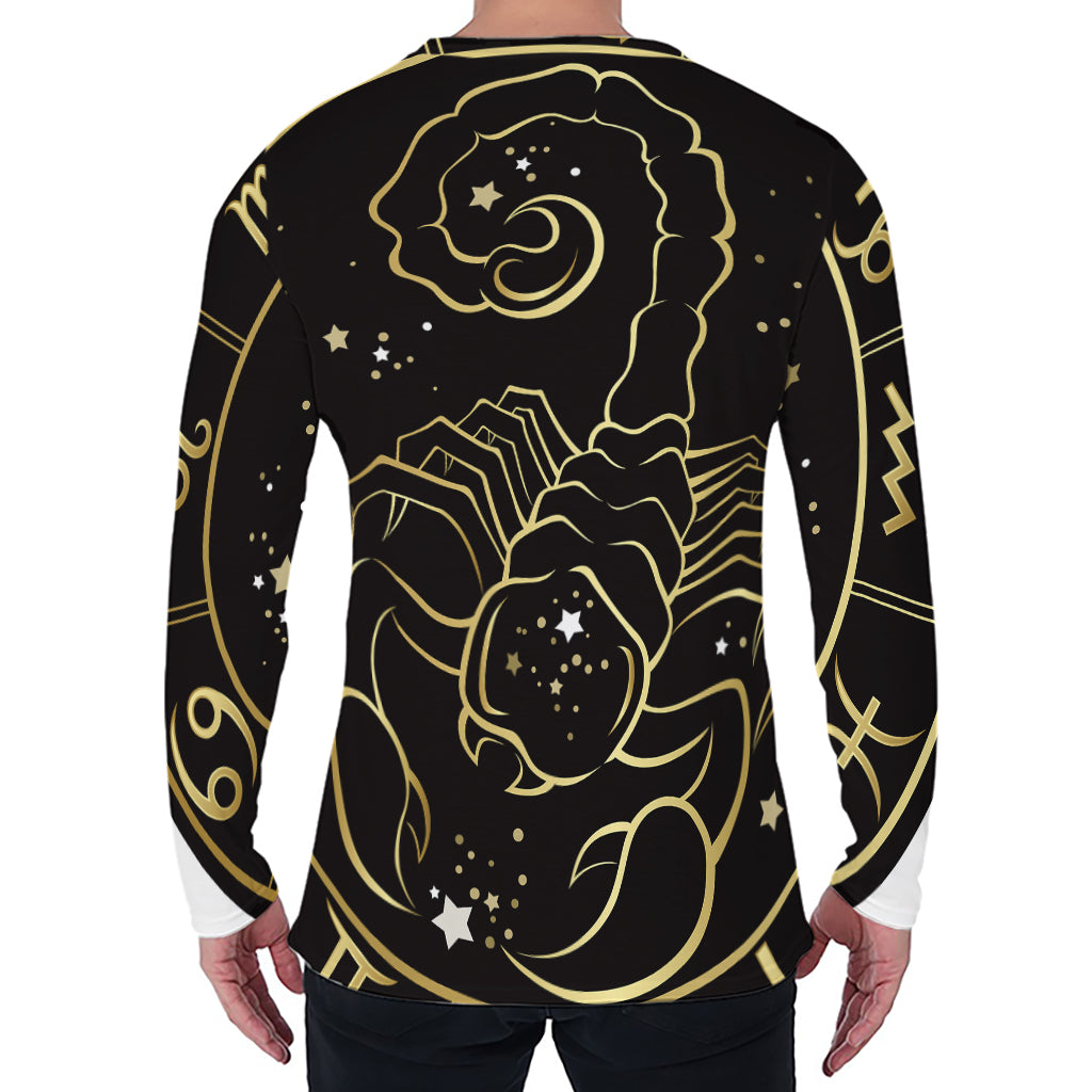 Gold And Black Scorpio Sign Print Men's Long Sleeve T-Shirt