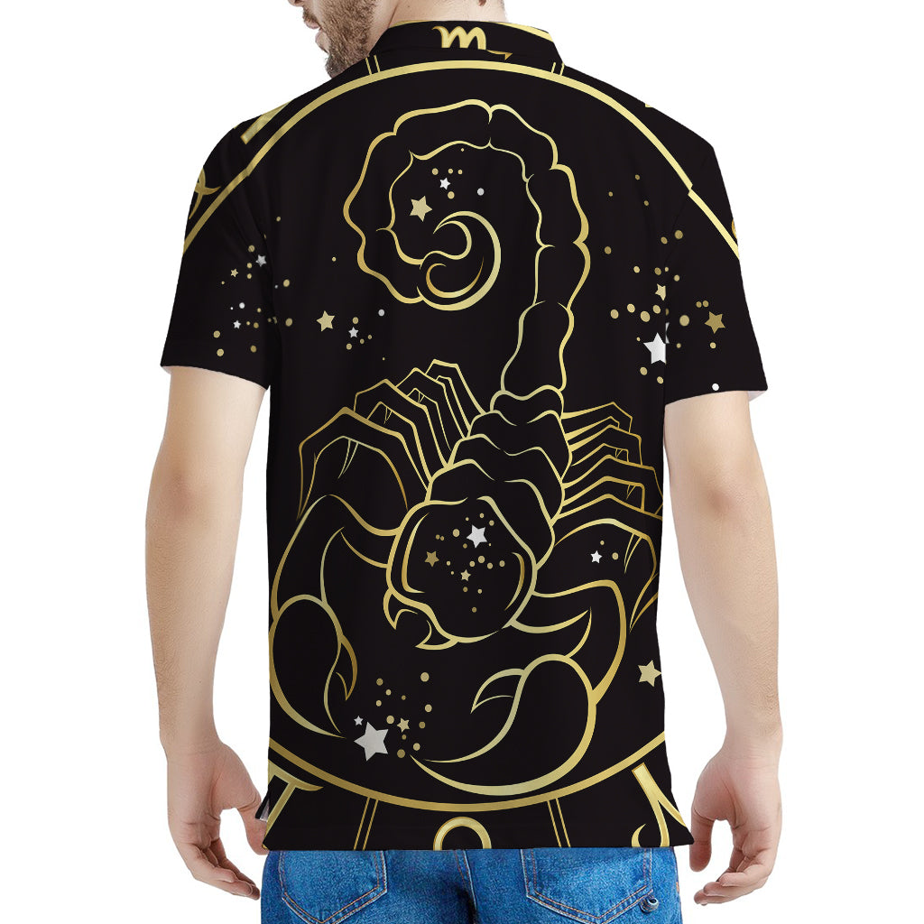 Gold And Black Scorpio Sign Print Men's Polo Shirt