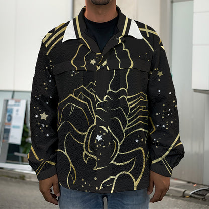 Gold And Black Scorpio Sign Print Men's Shirt Jacket