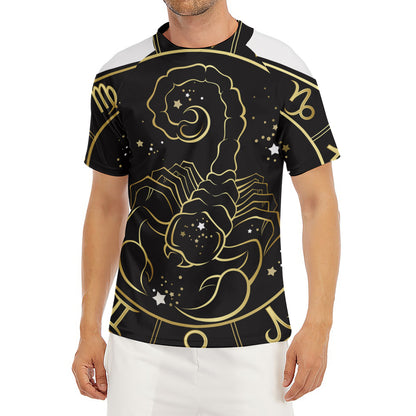 Gold And Black Scorpio Sign Print Men's Short Sleeve Rash Guard