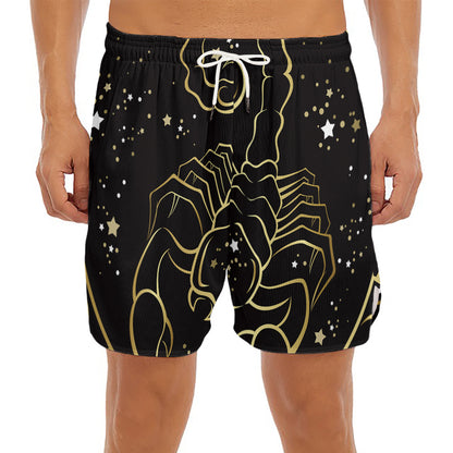 Gold And Black Scorpio Sign Print Men's Split Running Shorts