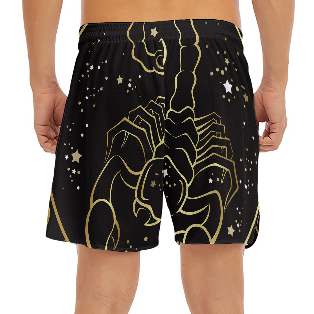 Gold And Black Scorpio Sign Print Men's Split Running Shorts
