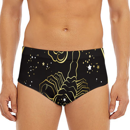Gold And Black Scorpio Sign Print Men's Triangle Swim Briefs