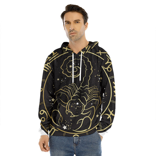 Gold And Black Scorpio Sign Print Men's Velvet Pullover Hoodie