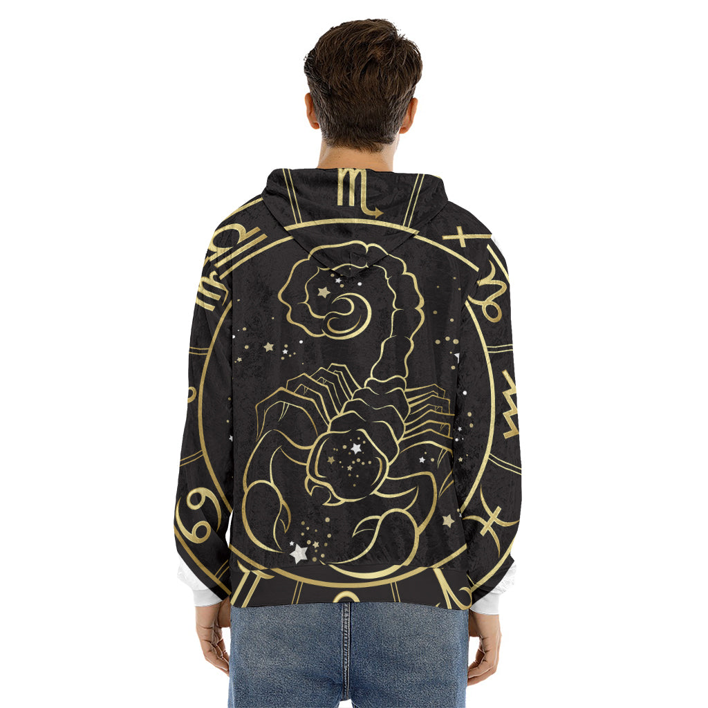 Gold And Black Scorpio Sign Print Men's Velvet Pullover Hoodie