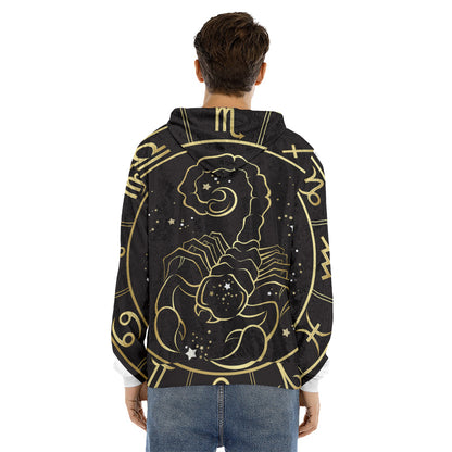 Gold And Black Scorpio Sign Print Men's Velvet Pullover Hoodie