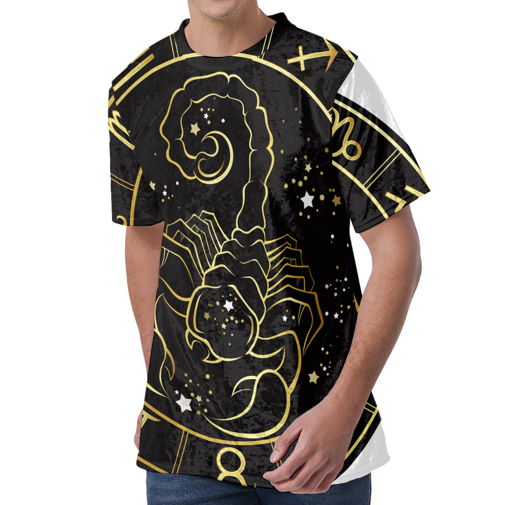 Gold And Black Scorpio Sign Print Men's Velvet T-Shirt