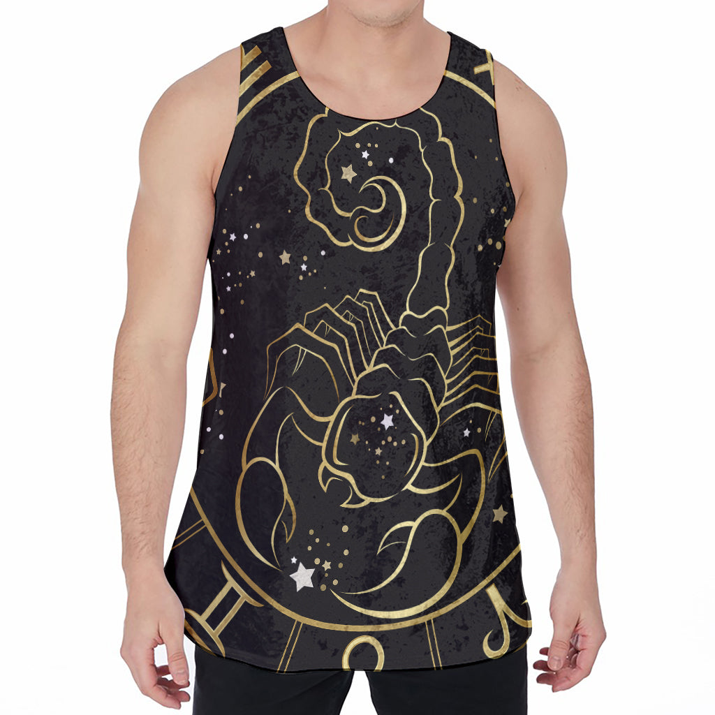 Gold And Black Scorpio Sign Print Men's Velvet Tank Top