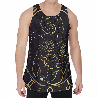 Gold And Black Scorpio Sign Print Men's Velvet Tank Top
