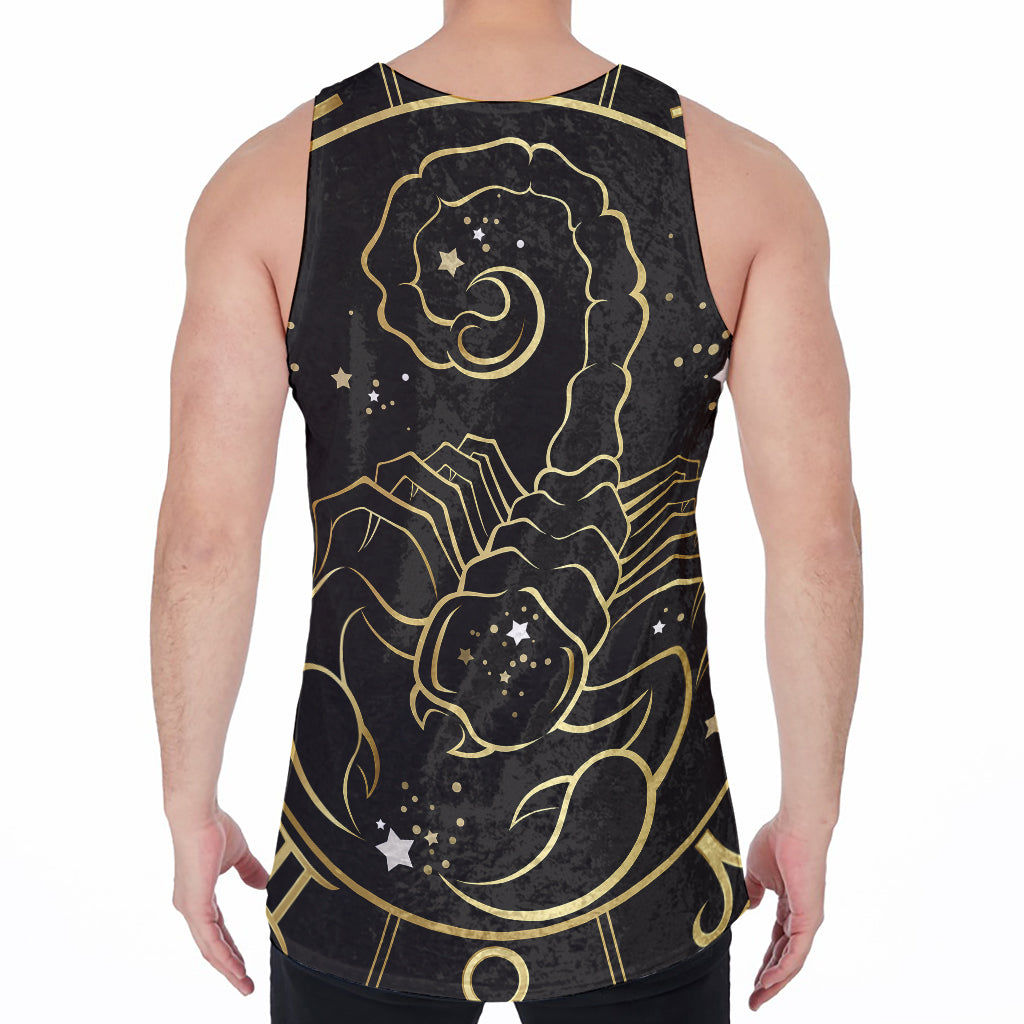 Gold And Black Scorpio Sign Print Men's Velvet Tank Top