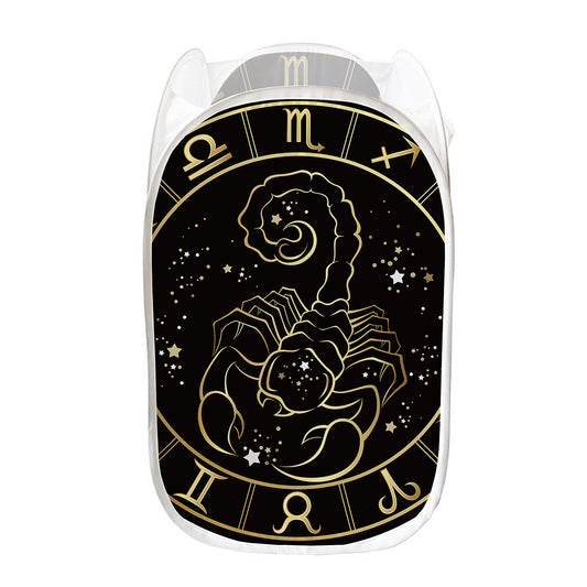 Gold And Black Scorpio Sign Print Mesh Laundry Hamper