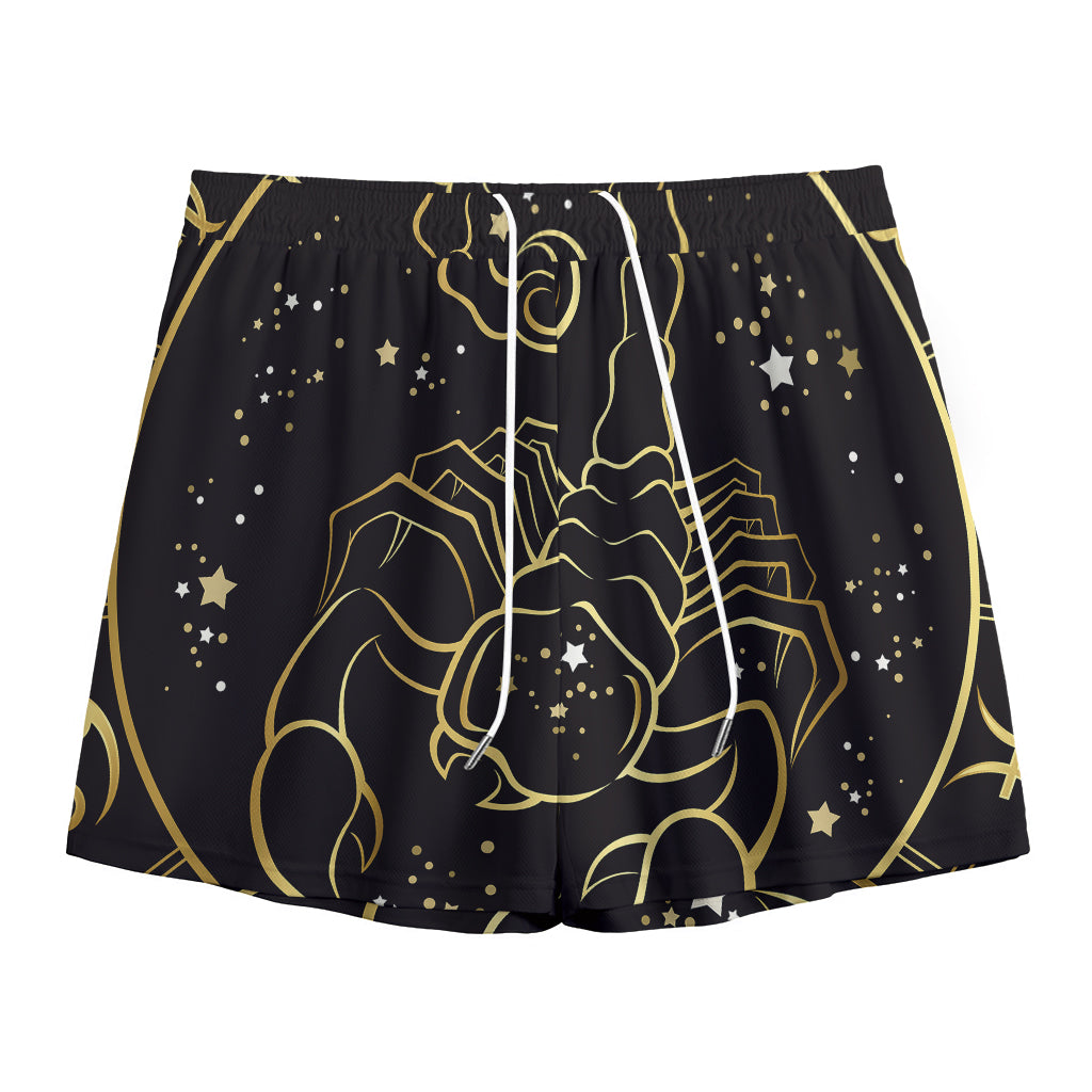 Gold And Black Scorpio Sign Print Mesh Shorts