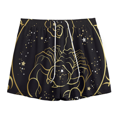 Gold And Black Scorpio Sign Print Mesh Shorts