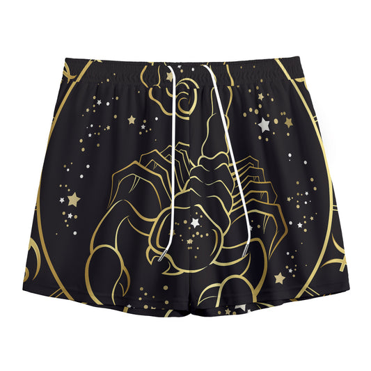 Gold And Black Scorpio Sign Print Mesh Shorts