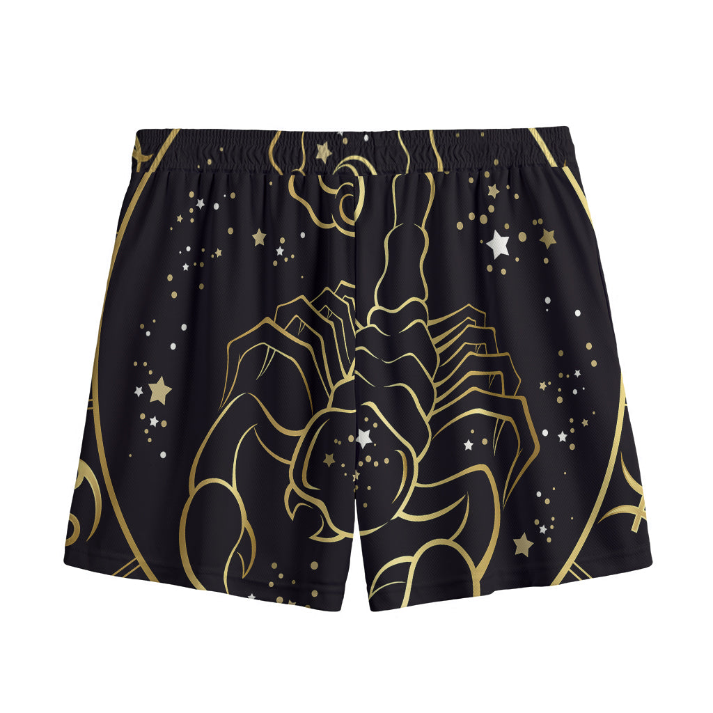 Gold And Black Scorpio Sign Print Mesh Shorts