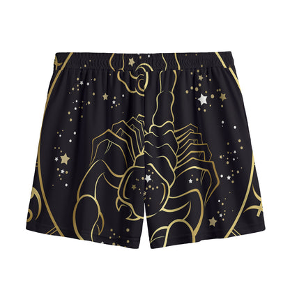 Gold And Black Scorpio Sign Print Mesh Shorts