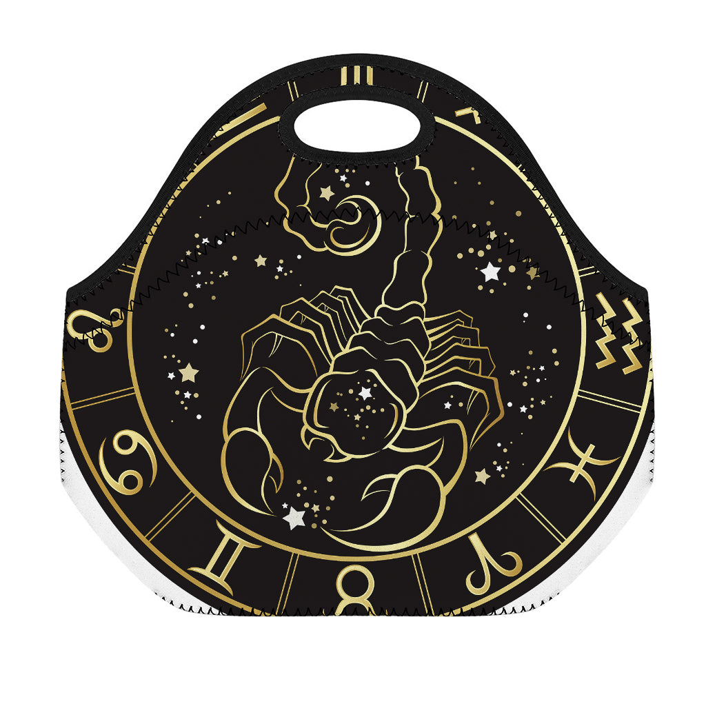 Gold And Black Scorpio Sign Print Neoprene Lunch Bag