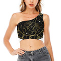 Gold And Black Scorpio Sign Print One Shoulder Crop Top