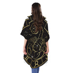 Gold And Black Scorpio Sign Print Open Front Beach Cover Up