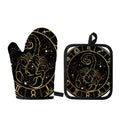 Gold And Black Scorpio Sign Print Oven Mitt And Pot Holder Set