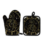 Gold And Black Scorpio Sign Print Oven Mitt And Pot Holder Set