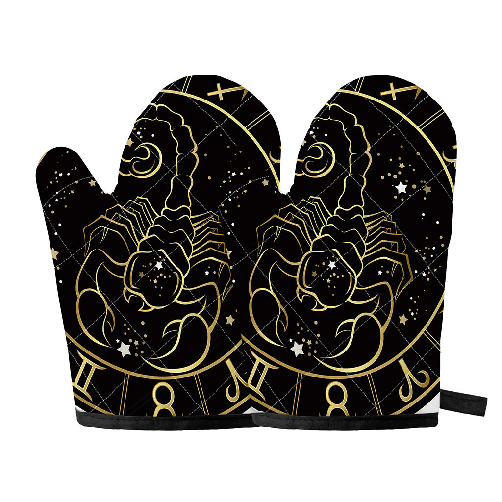 Gold And Black Scorpio Sign Print Oven Mitts