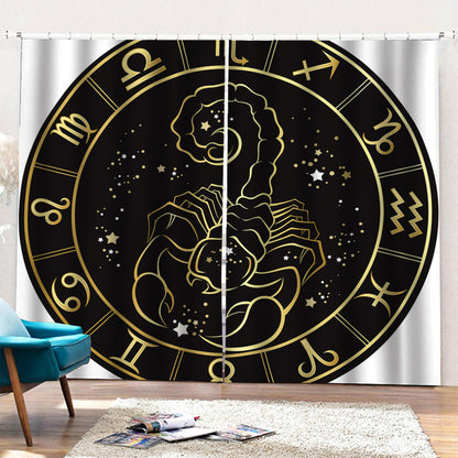 Gold And Black Scorpio Sign Print Pencil Pleat Curtains