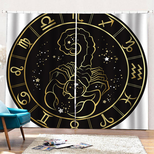 Gold And Black Scorpio Sign Print Pencil Pleat Curtains