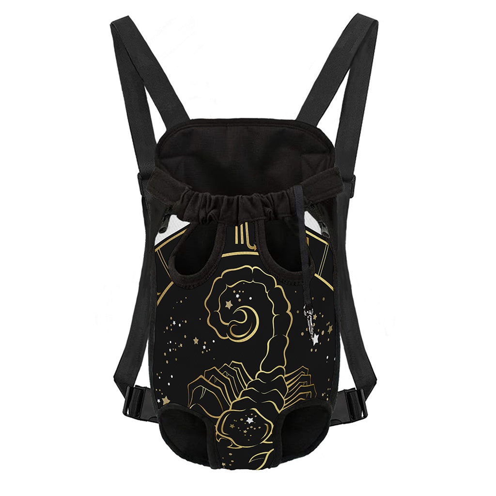 Gold And Black Scorpio Sign Print Pet Carrier Backpack