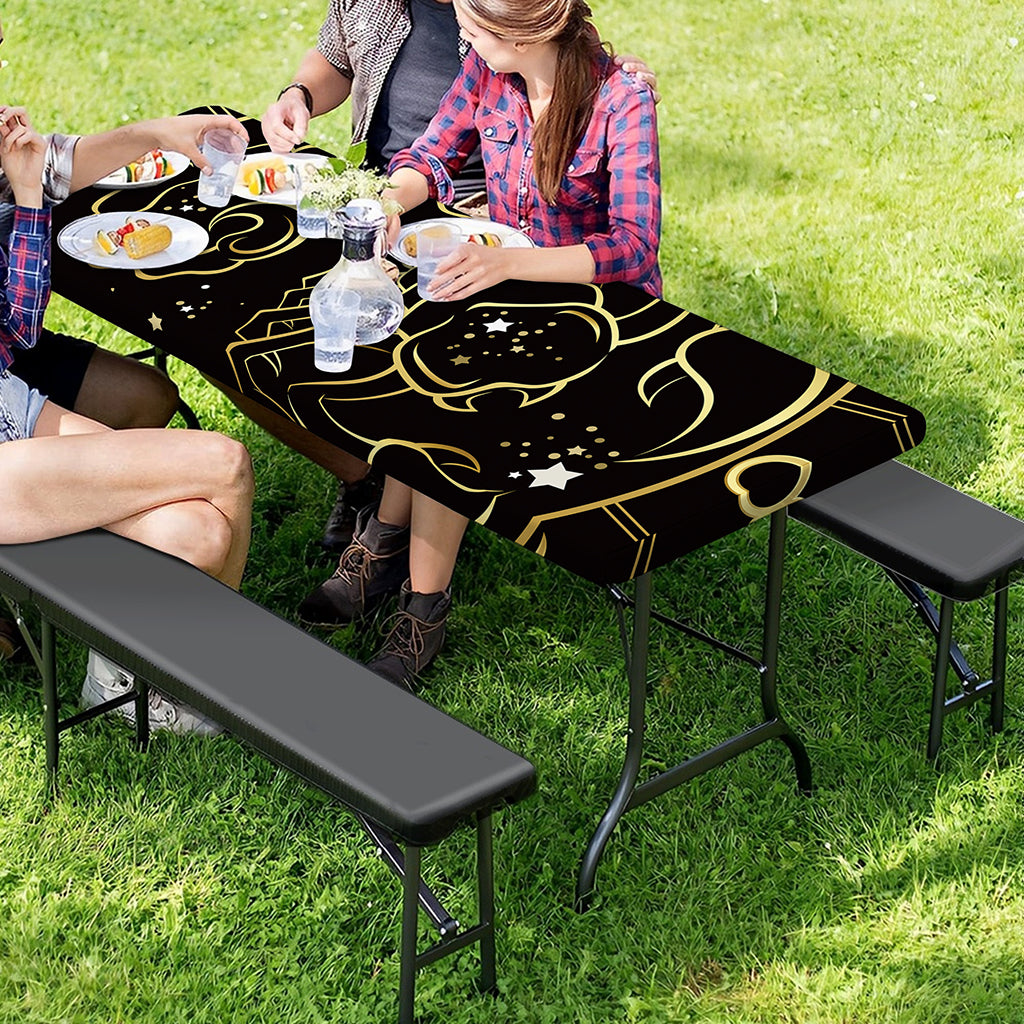 Gold And Black Scorpio Sign Print Picnic Table Cover