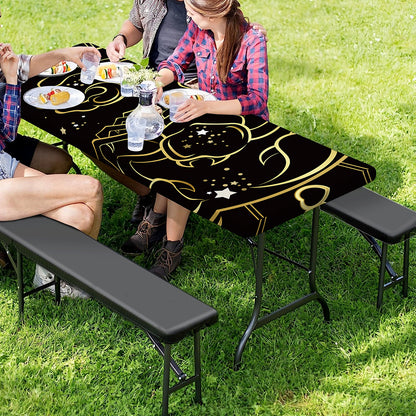 Gold And Black Scorpio Sign Print Picnic Table Cover