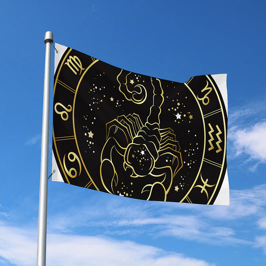 Gold And Black Scorpio Sign Print Polyester Flag